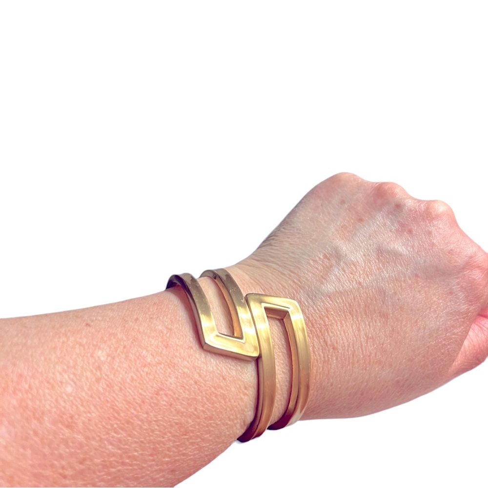 Gold Tone Satin finish Hinged bangle Bracelet
